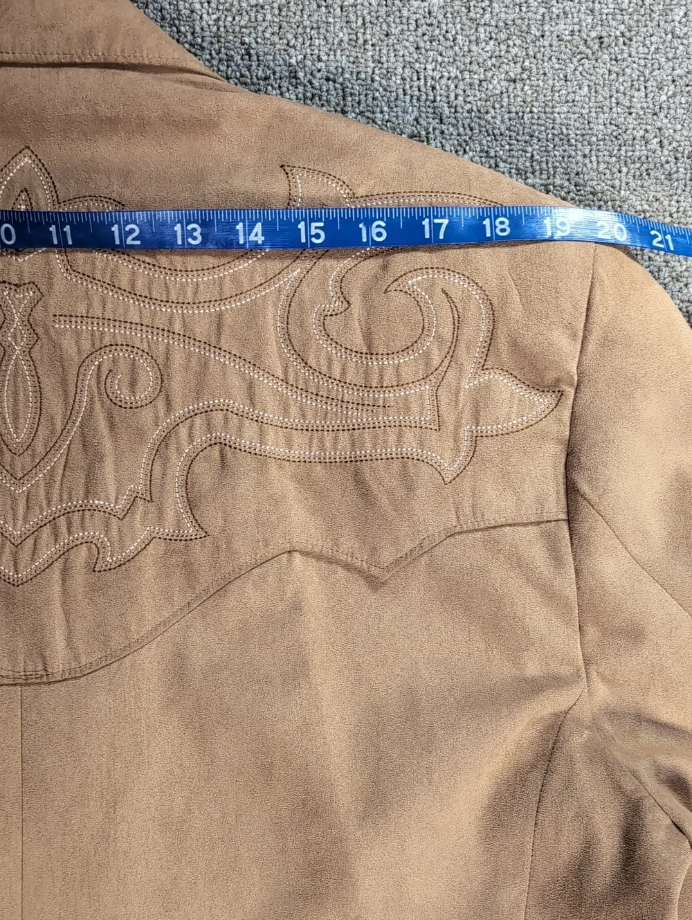 Circle S Dallas TX Embroidered Micro-Suede Sport Coat Size 44R in Western Tan